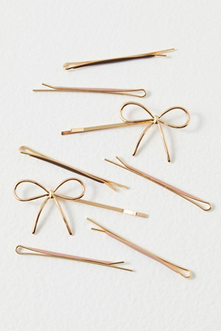 Kitsch Metal Enamel Bow & Bobby Pins Set at Free People, Gold