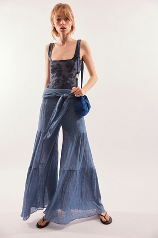 FP One Good Day Wide-Leg Trousers at Free People in Chambray, Size: Small