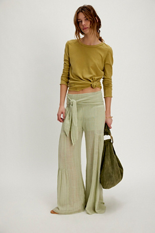 FP One Good Day Wide-Leg Trousers At Free People In Seafoam, Size: Large