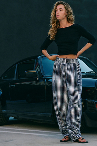 Preppy Gingham Pants by Free People in Black, Size: M