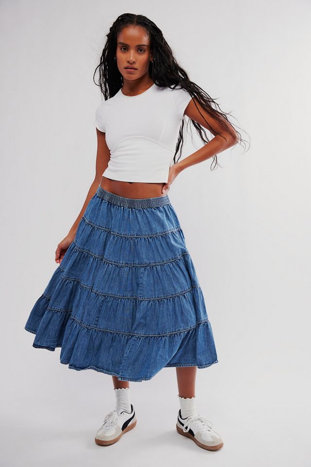 In Full Swing Chambray Midi Skirt | Free People