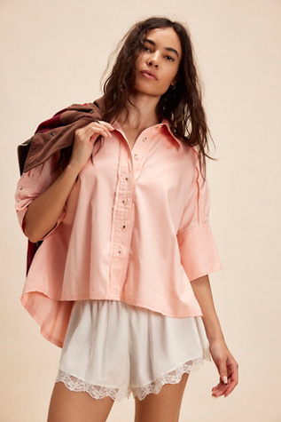 We The Free Seaside Cotton Shirt At Free People In English Rose, Size: Medium