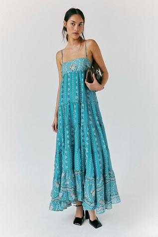 Last Dance Printed Maxi Dress At Free People In Teal Combo, Size: Large