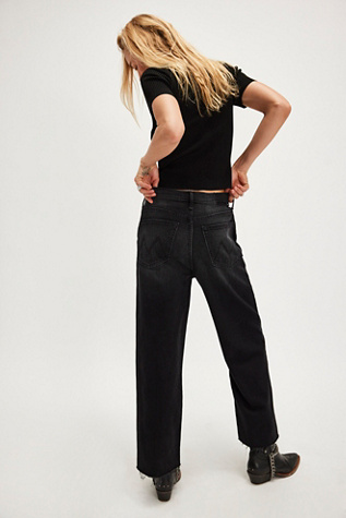 MOTHER The Spinner Zip Sneak Jeans At Free People In Black Magic, Size: 27