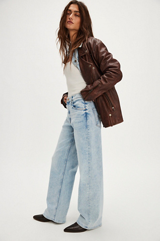 MOTHER The Spinner Zip Sneak Jeans at Free People in Light Wash, Size: 27