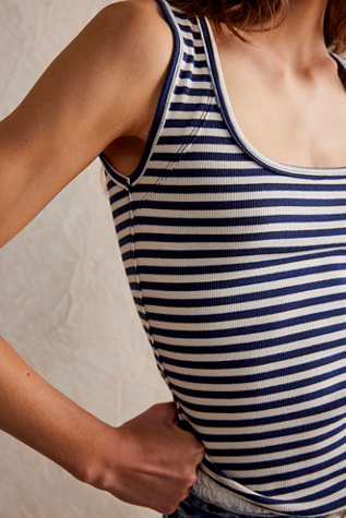 We The Free Hummingbird Stripe Tank Top at Free People in Indigo Combo, Size: Large