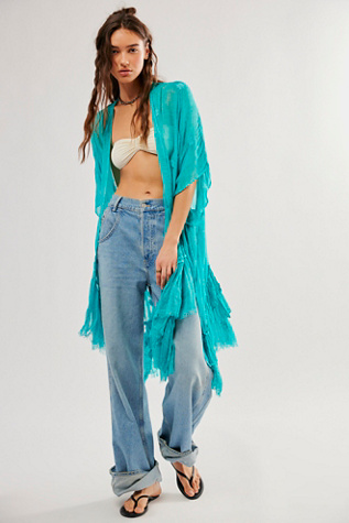 Romantic Ruffle Kimono at Free People in Blue Grass