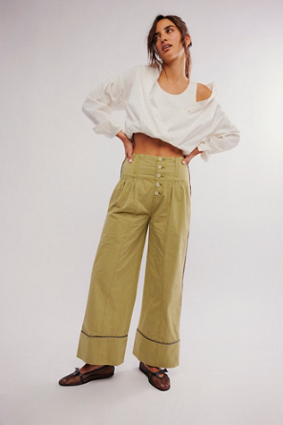 Good Call Striped Pull-On Trousers at Free People in Green Combo, Size: Small