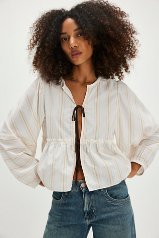 Brunch Babe Blouse at Free People in White Sand Combo, Size: Medium