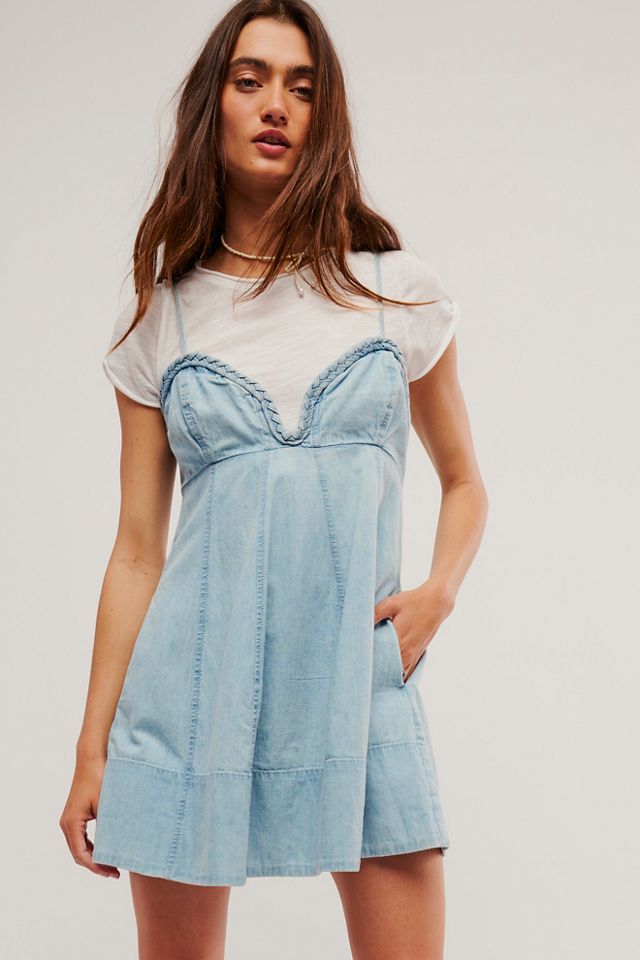 Free people wandering star denim mini fashion dress