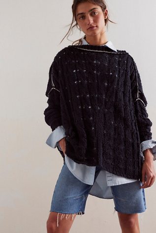 We The Free Morgan Cable Pullover at Free People in Black Combo, Size: XS