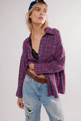 We The Free Cardiff Plaid Top At Free People In Purple Combo, Size: XS