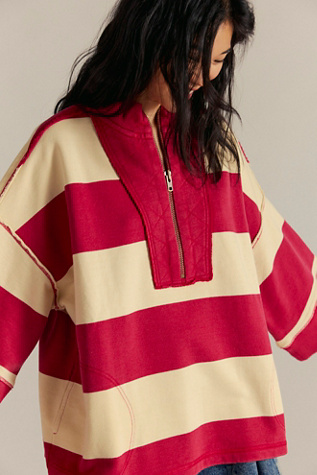We The Free Seaside Funnel Pullover at Free People in Red, Size: XL