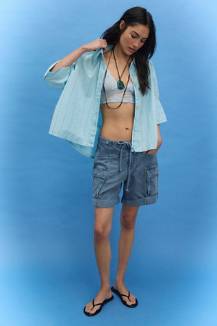 Frankie Washed Shorts by Free People in Blue, Size: L