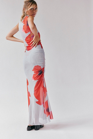 Saemdi Red Floral Mesh Maxi Dress