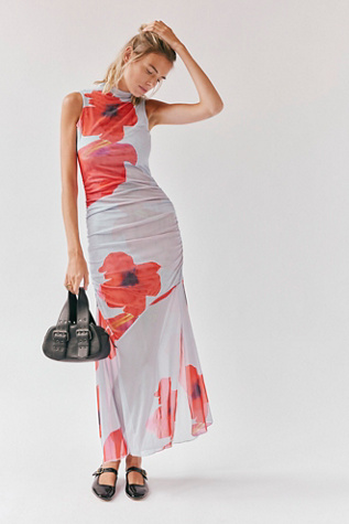 Saemdi Red Floral Mesh Maxi Dress