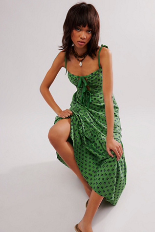 Palma Printed Midi Dress at Free People in Green Combo, Size: Small