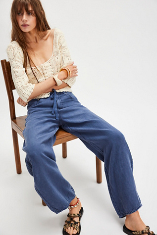 Citizens of Humanity Brynn Drawstring Linen Trousers at Free People in Blue, Size: 26