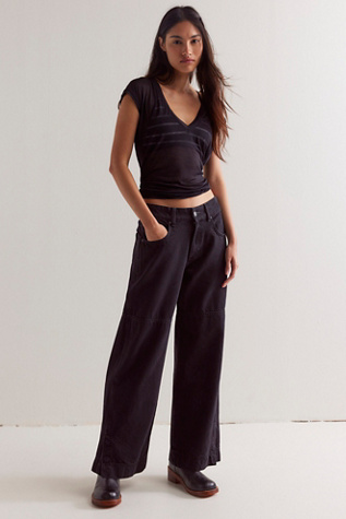 We The Free Benji Relaxed Wide-Leg Jeans at Free People in Thea Black, Size: 25