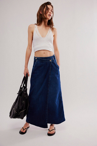 We The Free Roxie Denim Wrap Skirt at Free People in Dreamer, Size: 32