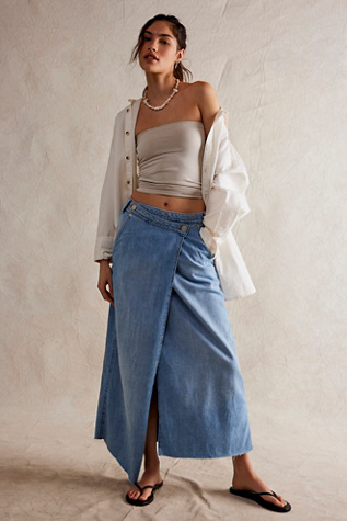 We The Free Roxie Denim Wrap Skirt at Free People in Flutter, Size: 32