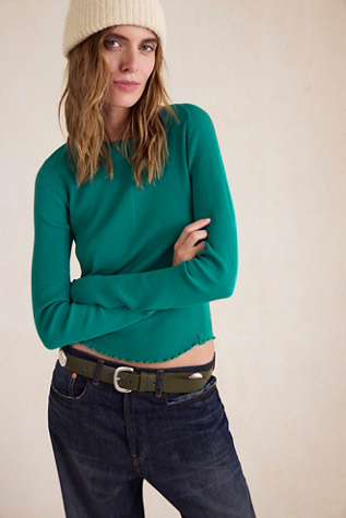 We The Free Easy Does It Long Sleeve Tee at Free People in Green, Size: L