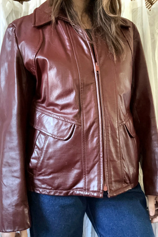 1970s Burgundy Leather Jacket Selected by Grievous Angel Vintage