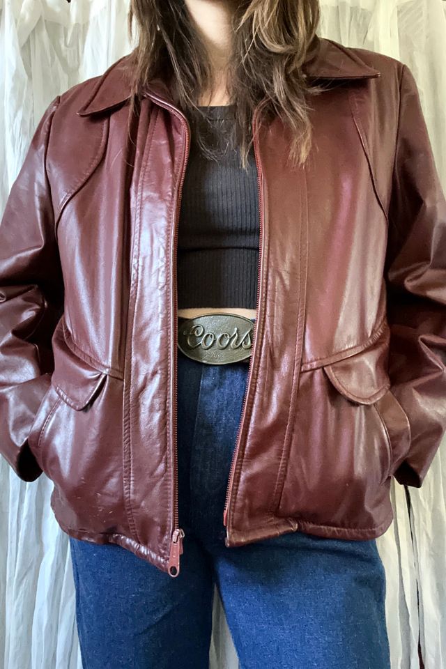 1970s Burgundy Leather Jacket Selected by Grievous Angel Vintage #1