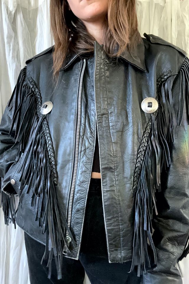 Vintage leather on sale jacket with fringe