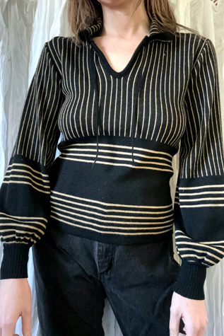 Vintage Ballon Sleeve Stripe Knit Selected by Grievous Angel Vintage
