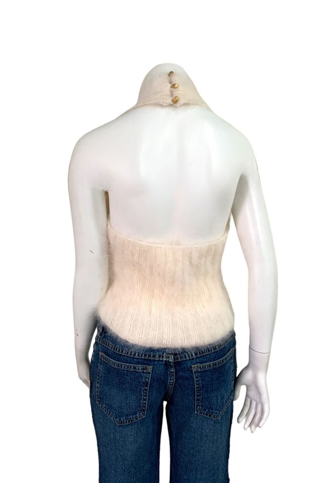 Y2K Sarah Pacini Open Knit Backless Halter Top – Minimal Deconstructed Knitwear
