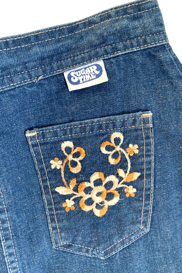 Vintage 1970s Embroidered Denim High Waisted Skirt Selected by SharpLilTeeth #1