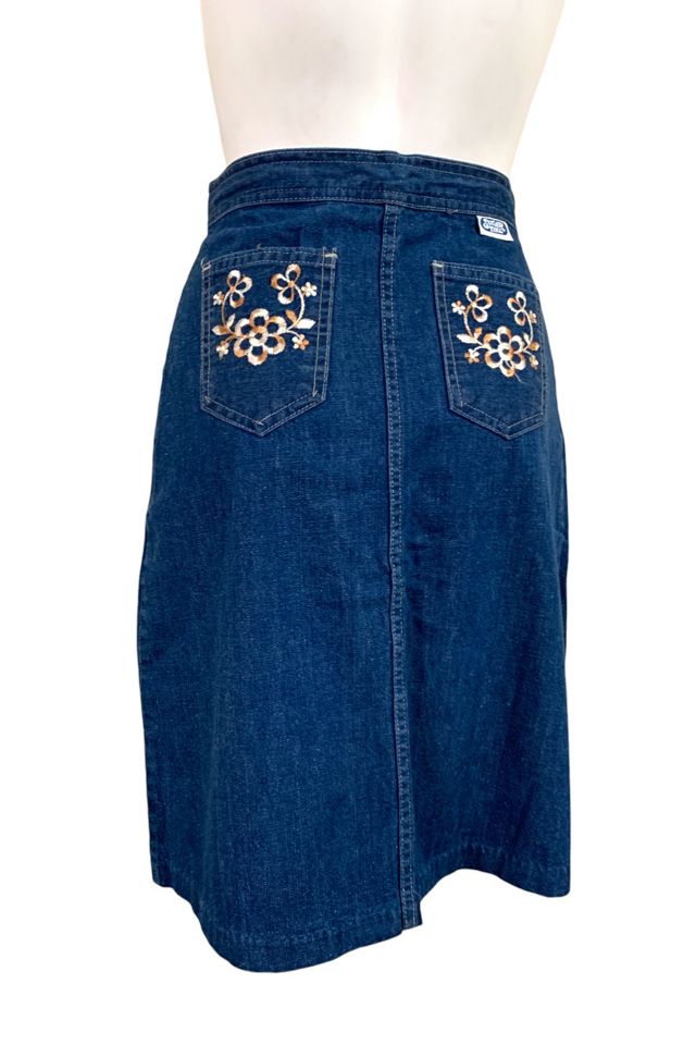 Vintage 1970s Embroidered Denim High Waisted Skirt Selected by SharpLilTeeth #3