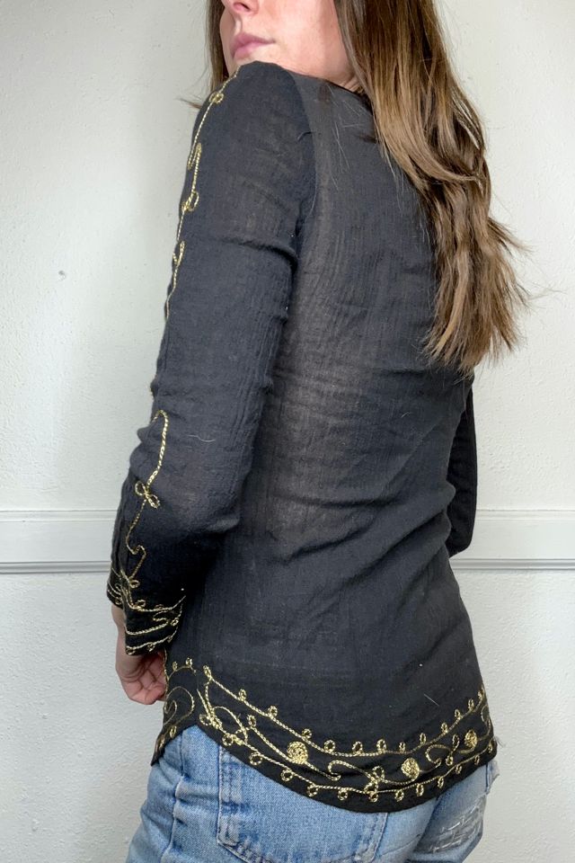 Vintage Black and Gold Sparkle Cotton Hippie Top Selected by Cherry #1