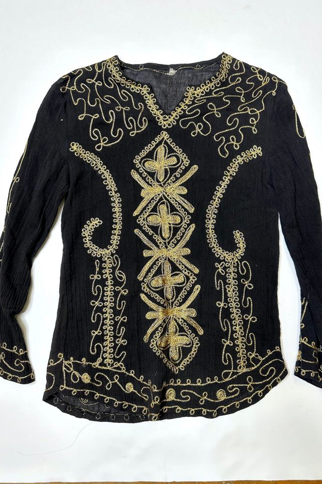 Vintage Black and Gold Sparkle Cotton Hippie Top Selected by Cherry #2