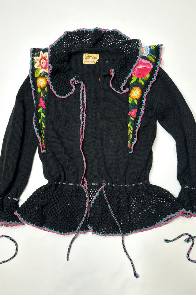1950s Black Crochet Floral Peplum Cardigan Selected by Cherry #3