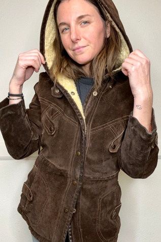 1970s Brown Suede Insulated Hooded Coat Selected by Cherry