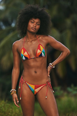 It's Now Cool The Crochet Tri Bikini Top at Free People in Nirvana, Size: XL