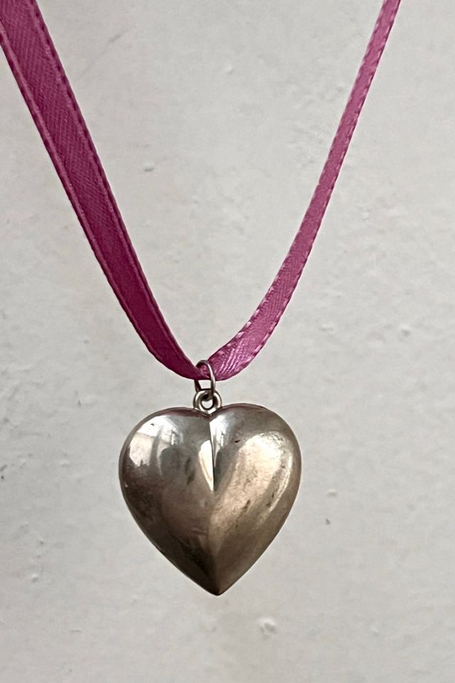 Vintage Sterling Silver Puffy Heart Necklace Selected by Anna Corinna #1