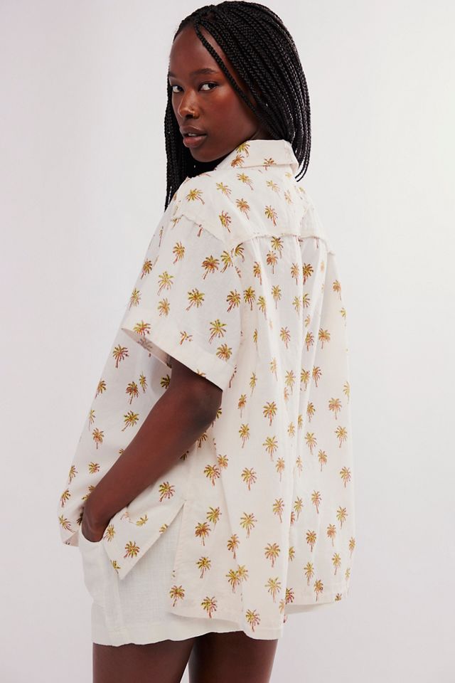We The Free Retro Tropics Palm Linen Top #1