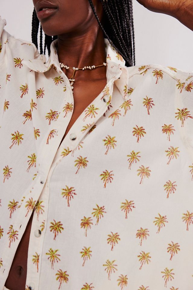 We The Free Retro Tropics Palm Linen Top #2