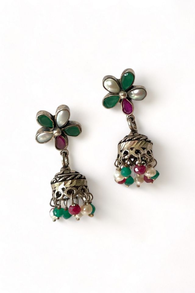 Vintage Sterling Silver Ruby Pearl Flower Chandelier Earrings Selected ...