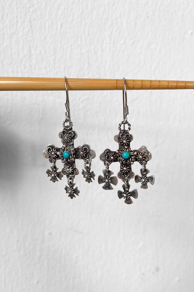 Vintage Sterling Silver Yalalag Cross Turquoise Drop Earrings Selected by MARMALADE #1