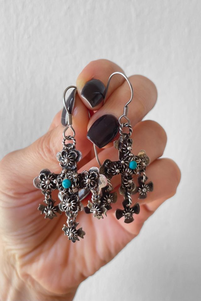 Vintage Sterling Silver Yalalag Cross Turquoise Drop Earrings Selected by MARMALADE #2