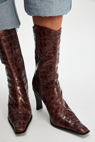 Sweet Talker Snip Toe Boots By Jeffrey Campbell At Free People In Brown Croco, Size: US 9.5