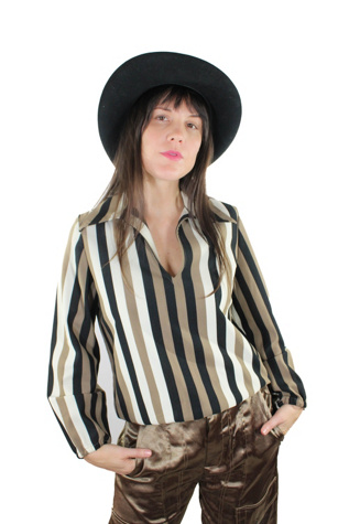 1970s Unisex Striped Boogie Nights Blouse Selected By Moons + Junes Vintage