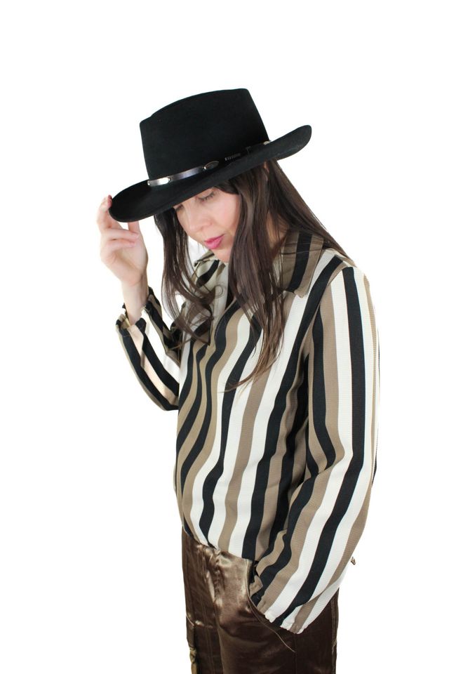 1970s Unisex Striped Boogie Nights Blouse Selected By Moons + Junes Vintage #1