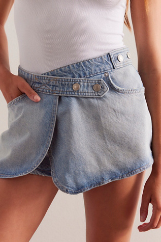 We The Free Maxine Denim Skort at Free People in Powder Blue, Size: 32