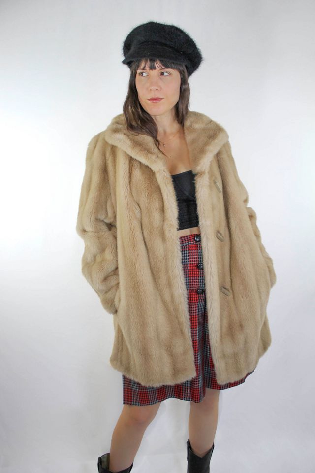 1960s Two Tone Buckled Faux Fur Trench Coat Selected By Moons + Junes Vintage #1