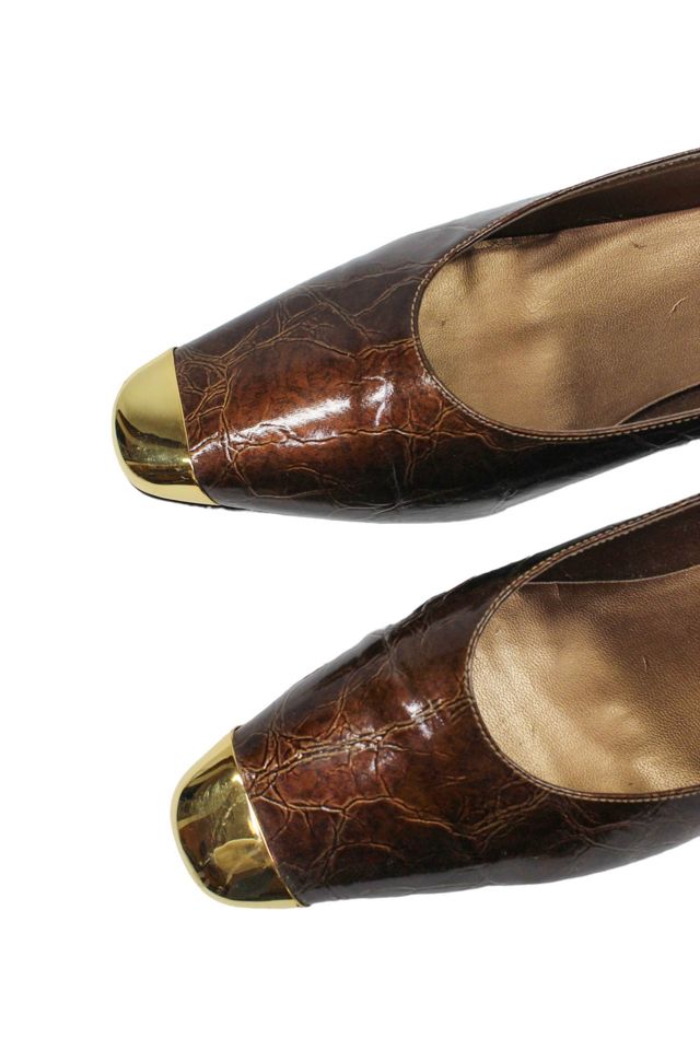 1990s Patent Faux Leather Gold Toe Heels Selected By Moons + Junes Vintage #2